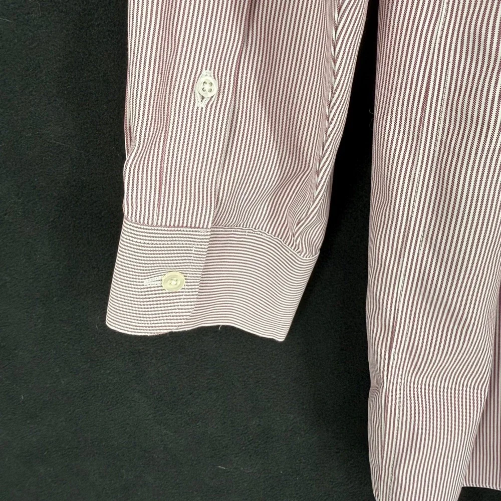 Roundtree & Yorke‎ Gold Label Mens 16 33 Non-Iron Pinpoint Stripe Shirt Burgundy